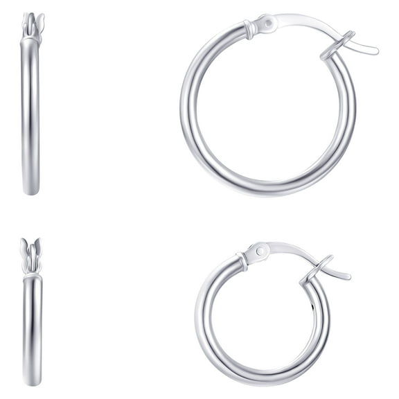 Brilliance Fine Jewelry Duo Click Top Hoop Earrings in Sterling Silver
