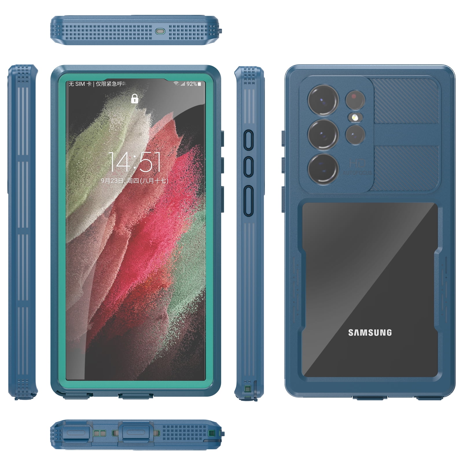 SaniMore for Samsung Galaxy S23 Ultra 6.8" 2023 Case with Built-in Screen Protector, IP68 Waterproof & Dustproof & Anti-scratch [Wireless Charging] Heavy DutyProtective Cover for S23 Ultra, Grassblue