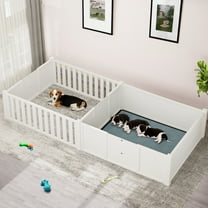 Dextrus Whelping Box for Dogs，Spacious Wooden Dog Pen with Waterproof Floor Mat, Double Rooms for Large, Medium and Small Dogs Puppies,78"L x 39.4"W x 17.7"H,White