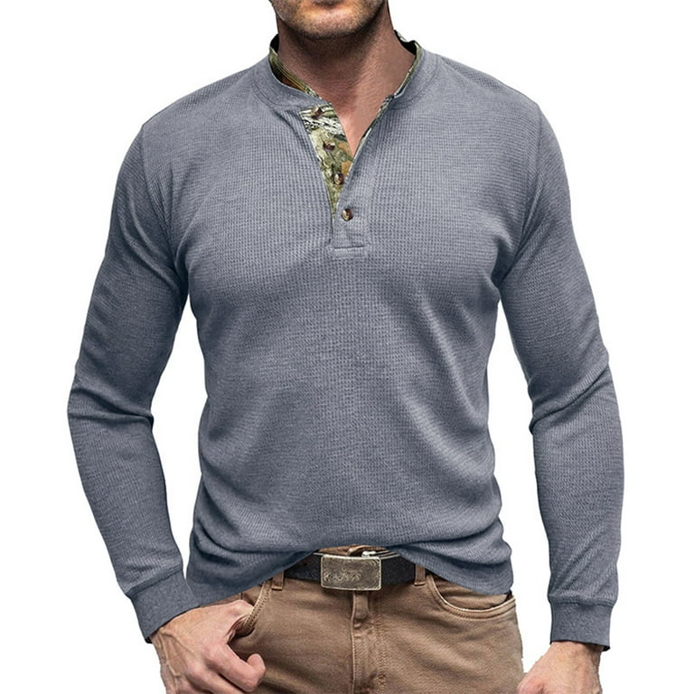 Brglopf Mens Rib Knit Henley Shirts Long Sleeve Loose Fit Button