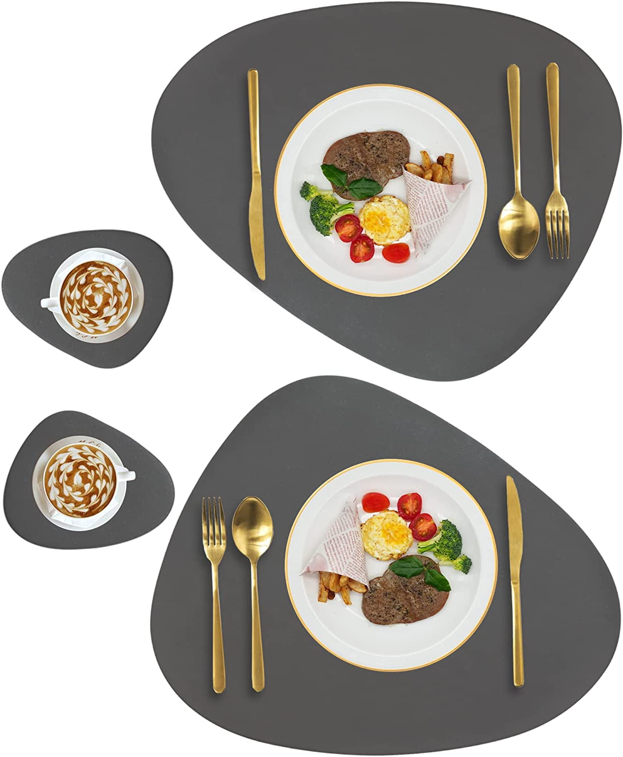 Faux Leather Placemats and Coasters Set, Round Leather for Dinner Table