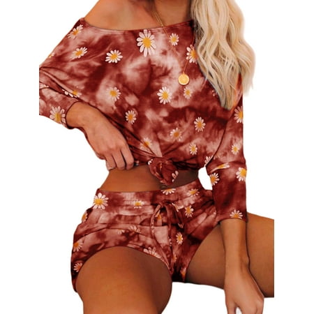 

JustVH Women Home Loungewear 2Pcs Shorts Sets Soft Tie Dye Cutaway Pajama Suit