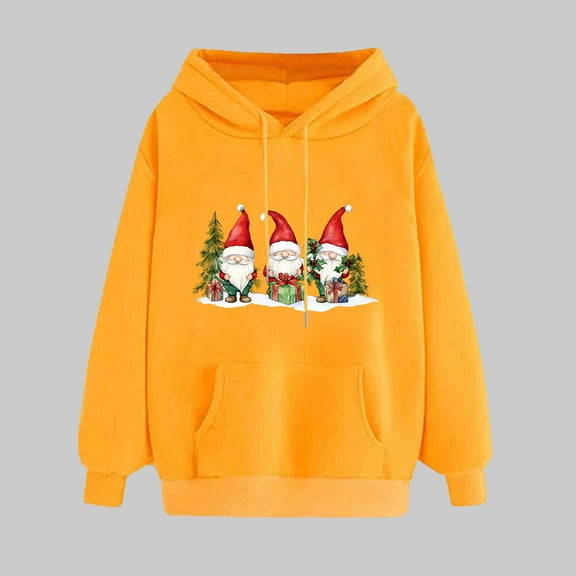 Uootdi Christmas Hoodie for Women Gift Christmas Tree Xmas Santa Graphic Printed Sweatshirt with Pocket Holiday Shirts