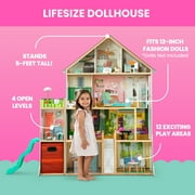 Delta Children Deluxe Maui Dollhouse with 50 Accessories - Large Wooden 4-Story Dollhouse with 12 Rooms - Working Elevator, Slide, Lights/Sounds - Fits 12-inch Dolls - Pretend Play Gift for Ages 3+