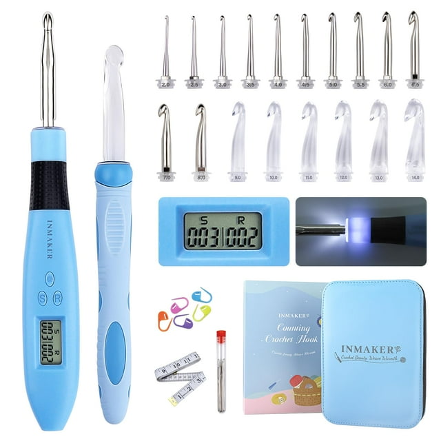 Set de ganchos de crochet con luz INMAKER, ergonómico, 18 piezas