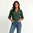 thumbnail image 7 of Favoffer Women's Chiffon Casual Blouses Short Sleeve V Neck Roll Tab Loose Fit Tunics for Work Office Daily Wear, 7 of 7
