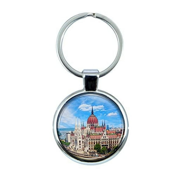 Budapest Keychain with Epoxy Dome and Metal Keyring
