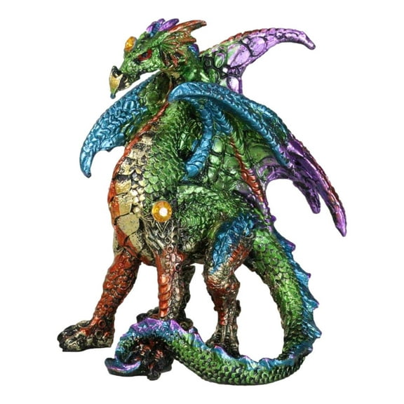 Standing Semi Metallic Rainbow Sky Horizon Dragon With Gemstones 4"H Figurine