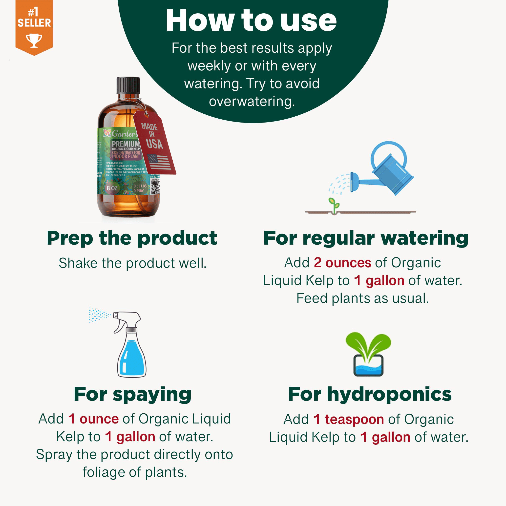 ⭐ GARDENERA Premium Organic Seaweed & Kelp Superfood for CITRUS TREES Plants - 32 oz - Liquid Kelp Fertilizer Concentrate (Makes 180 Gallons)