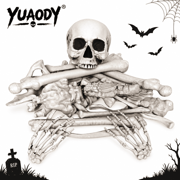YUAODY Skeleton Bones Halloween Life Size Skeleton Skull for Decoration and Spooky Graveyard Haunted House Lawn Yard Decorations