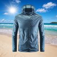 thumbnail image 2 of Wyobmus Men's Hooded Upf 50+ Sun Protection T Shirts Lightweight Long Sleeve Zip Up Fishing Shirts Outdoor Hiking Running Swimming Hoodies M-4X A-Navy, 2 of 5