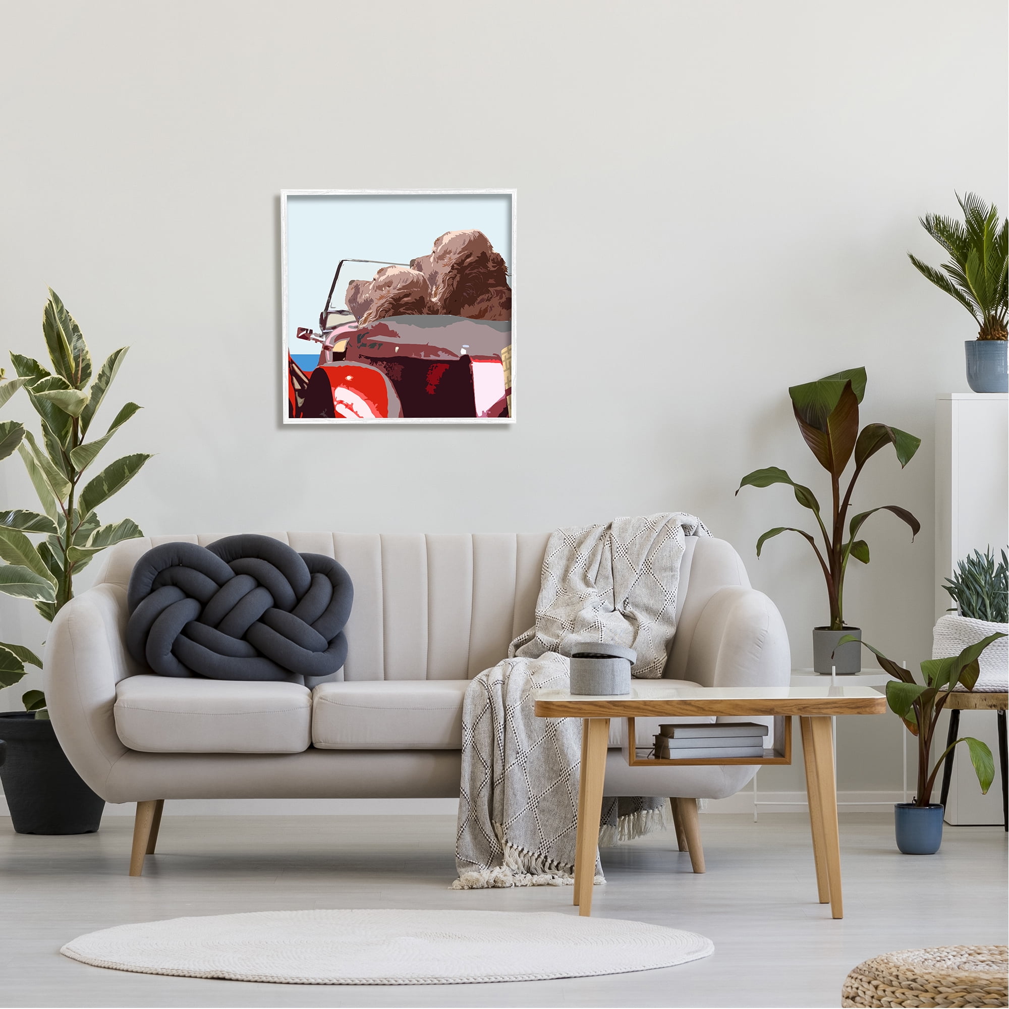 Stupell Industries Dogs Driving Convertible Car Clear Blue Sky Graphic Art White Framed Art Print Wall Art, Design by Noah Bay