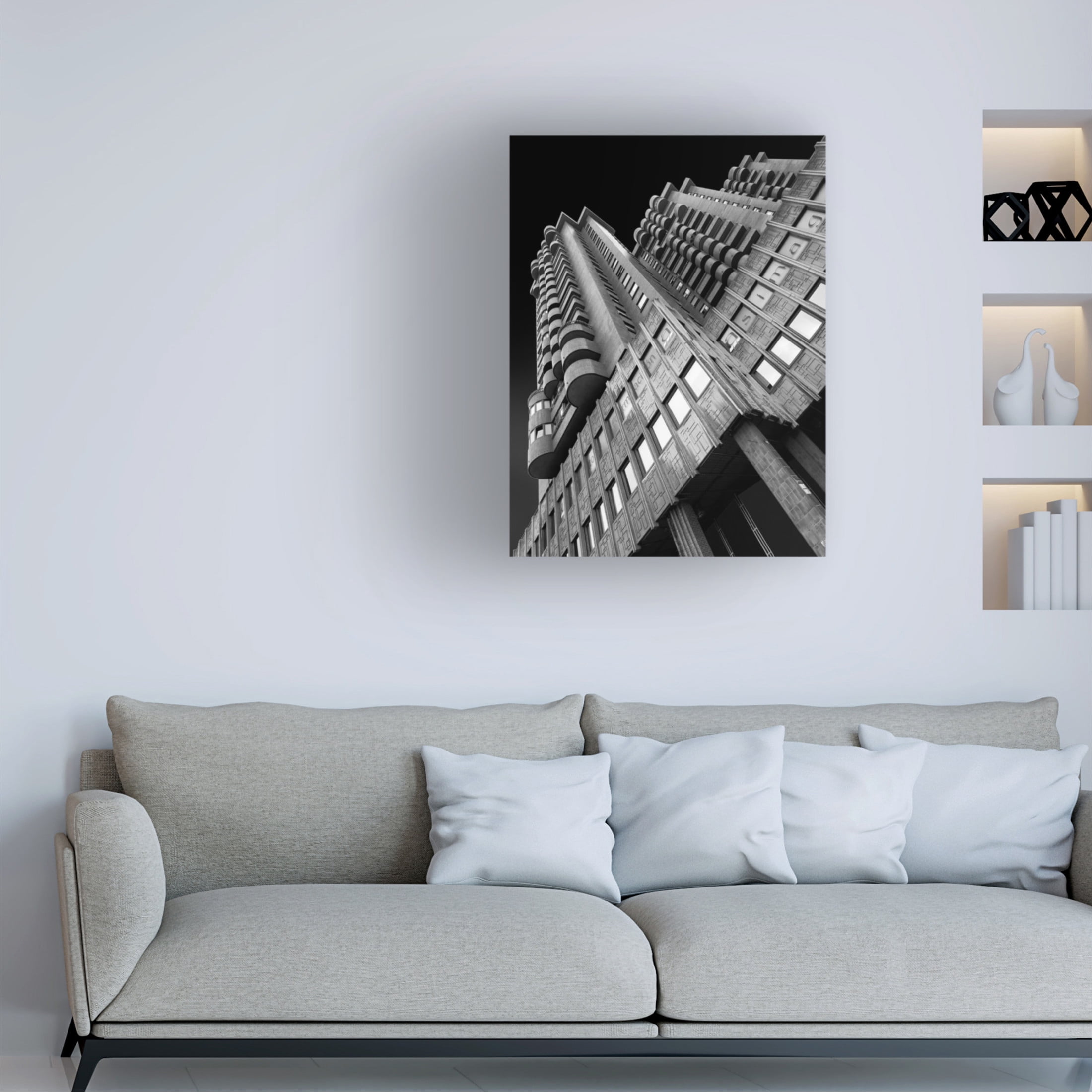 Canvas Wall Art - Peru Serra 'Plaza Building' Wall Art for Living Room, Bedroom, or Office Décor by Trademark Fine Art - 18 x 24 Inches