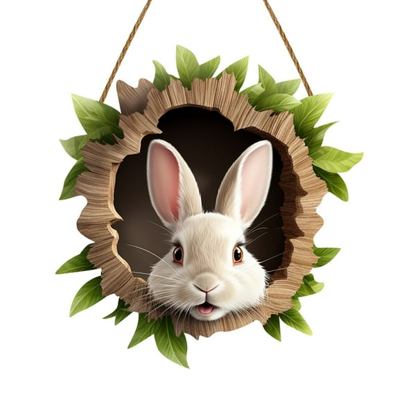 Binwennn Panneau de Porte en Bois pour Chambre, Lapin de Pâques, Trou pour Entrée Festive 30x30cm 3