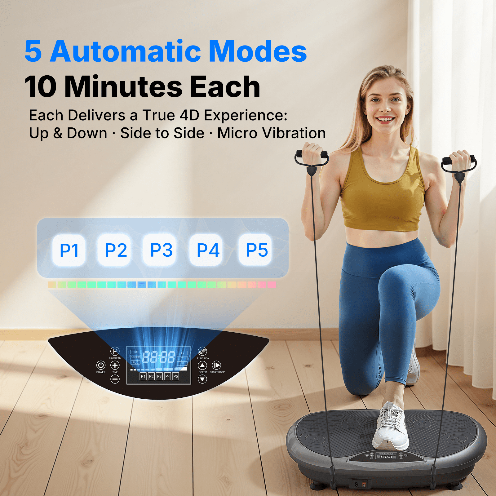 MERACH 4D Vibration Plate Exercise Machine, 120 Speed Levels, 440W Motor, Full-Body Vibration Platform with Bluetooth Speaker, LED Lights, Resistance Bands, 440 lb Capacity
