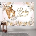 thumbnail image 2 of Cute Giraffe Baby Shower Backdrop Boho Pink White Floral Giraffe Photography Background Bohemia Jungle Animals Newborn Shower Birthday Party Decorations Banner Supplies Photo Booth Props, 2 of 4