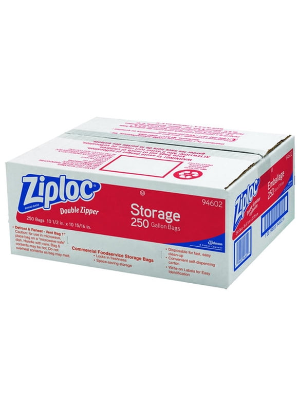 Ziploc Double Pinch & Seal Zipper Storage Bags, Gallon, 250 Ct