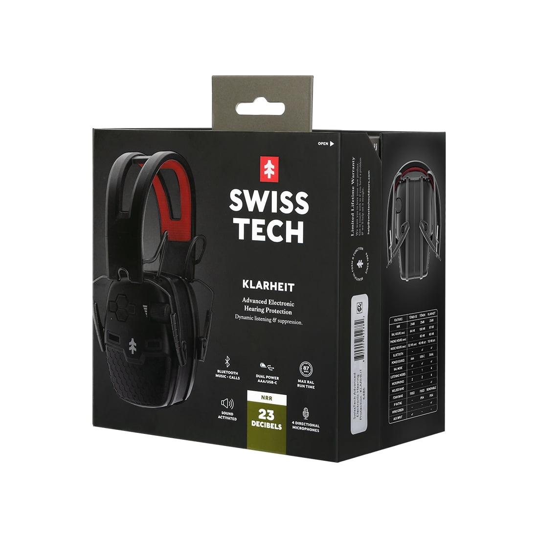 Swiss Tech Premium Electronic Hearing Protection Earmuffs, Dual Power, Multi Mode, Klarheit