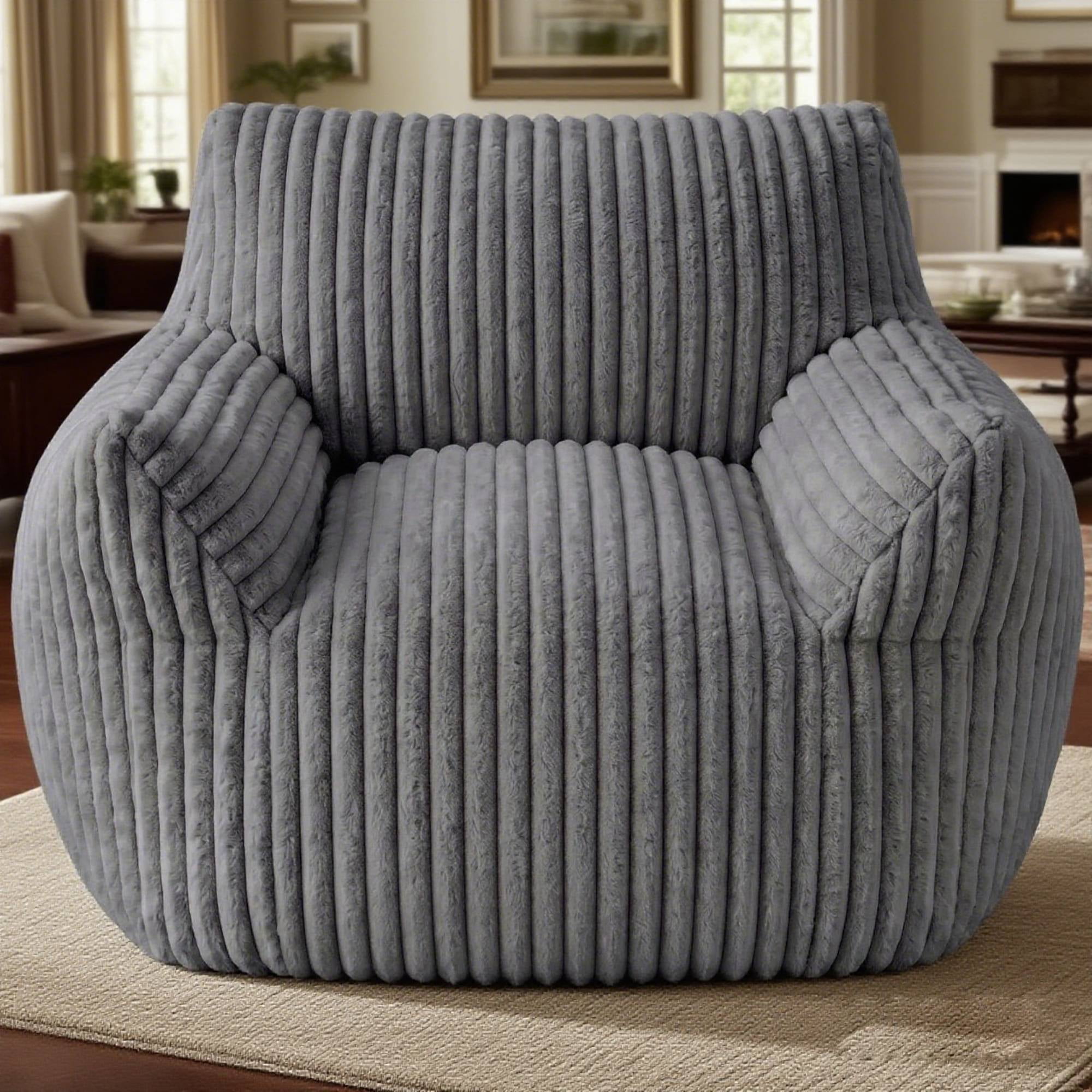 Plush Bean Bag Chair for Living Room, Oversized Comfy Bean bag Lounge Chair Lazy Floor Sofa Couch for Bedroom, Dorm, Grey