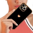 thumbnail image 3 of Compatible with iPhone 12 Pro Max Case for Women Girls, Luxury Gold Electroplate Plating Edge Love Heart Side Back Case with Full Camera Len TPU Cover Girly Slim Sleek Cute Case Black, 3 of 9