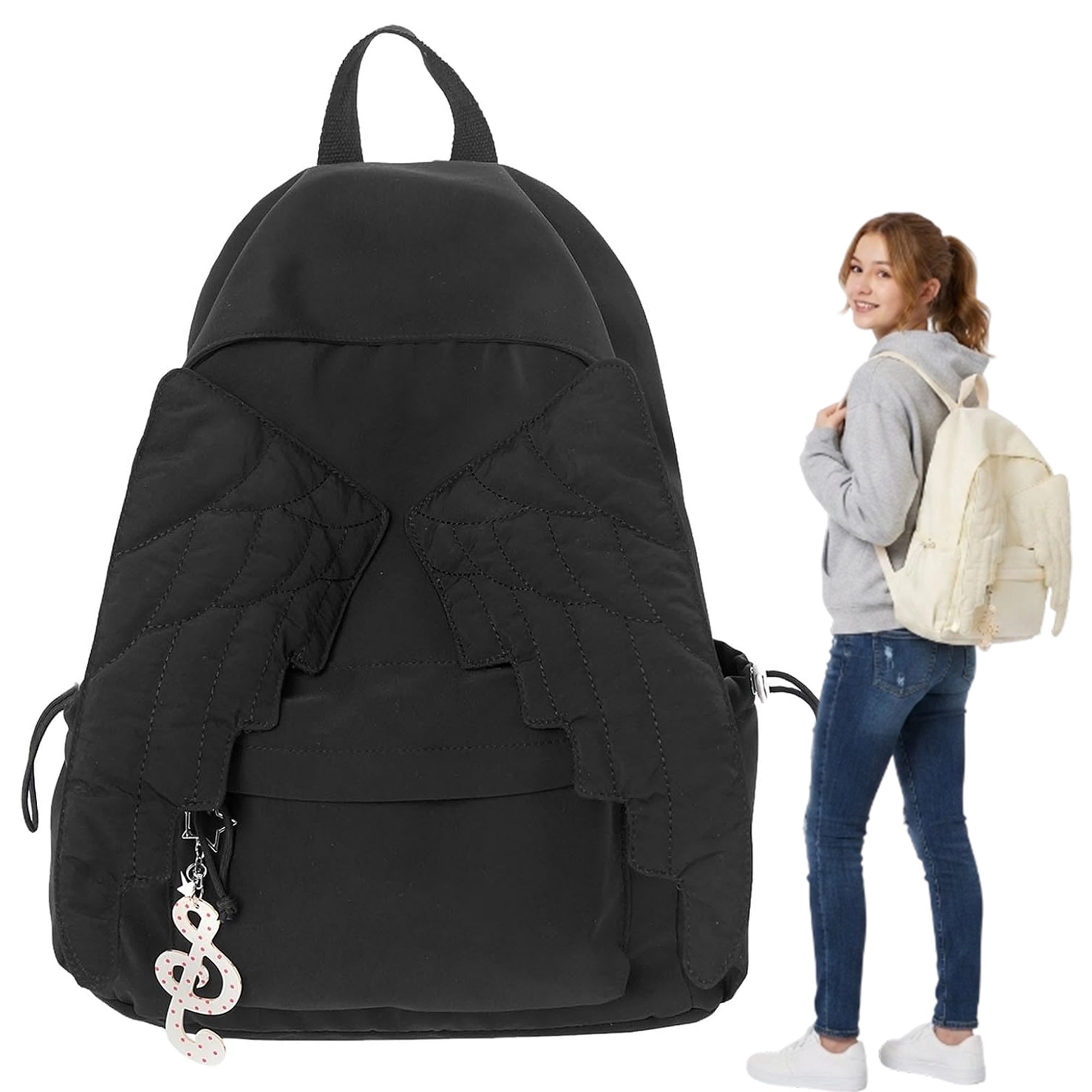 Angel Wing Backpack 3D Wing Themed Daypack with Zipper Lightweight Nylon Cute Backpack for Women Fairycore Travel Knapsack