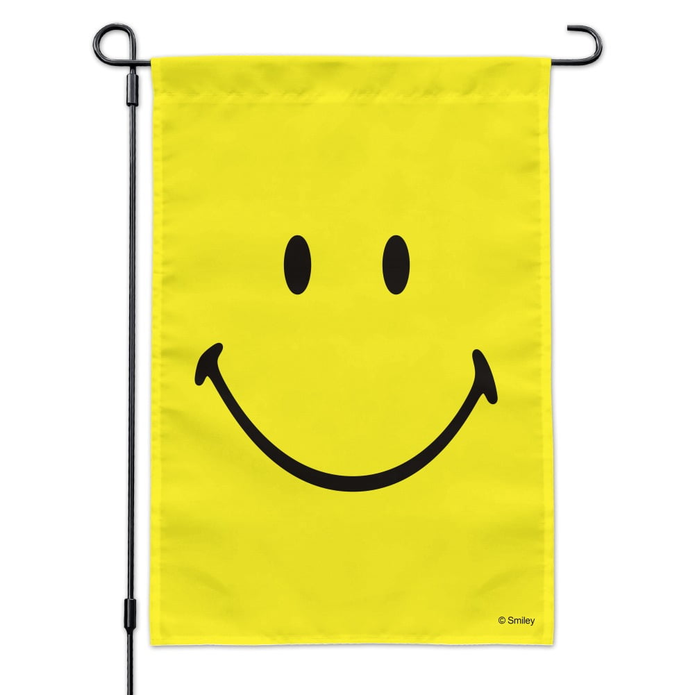 Smiley Smile Happy Yellow Face Garden Yard Flag with Pole Stand Holder