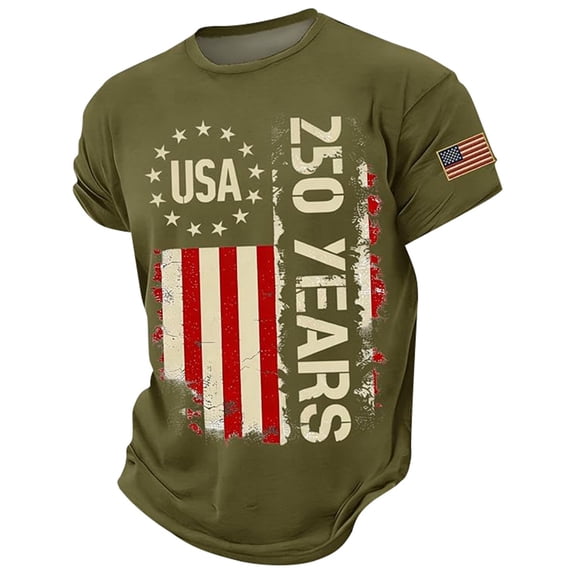 Curuila Kids 250 Anniversary Usa Shirt For Girls Boys Crew Neck Short Sleeve With Independence Day Prints Breathable Tee Army Green Size 2-3 Years