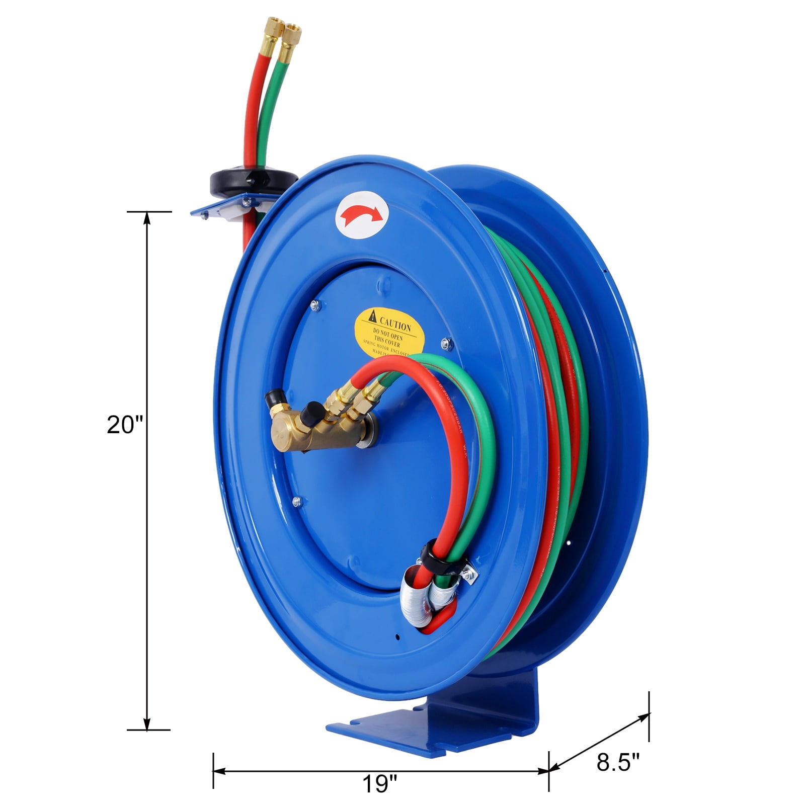Heavy Duty Welding Hose Reel, 1/4" x 50' Retractable Twin Oxygen/Acetylene Reel with 200PSI Rubber Hoses, Industrial Steel Construction