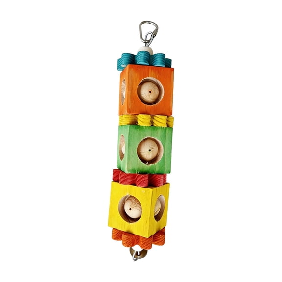Bird Chew Toy with Bell, Hanging Rotating Wood Block for Parrot Foraging Enrichment, Small to Medium Bird Toys for Cockatiel, Conure, Caique to Grind Beak and Relieve Boredom