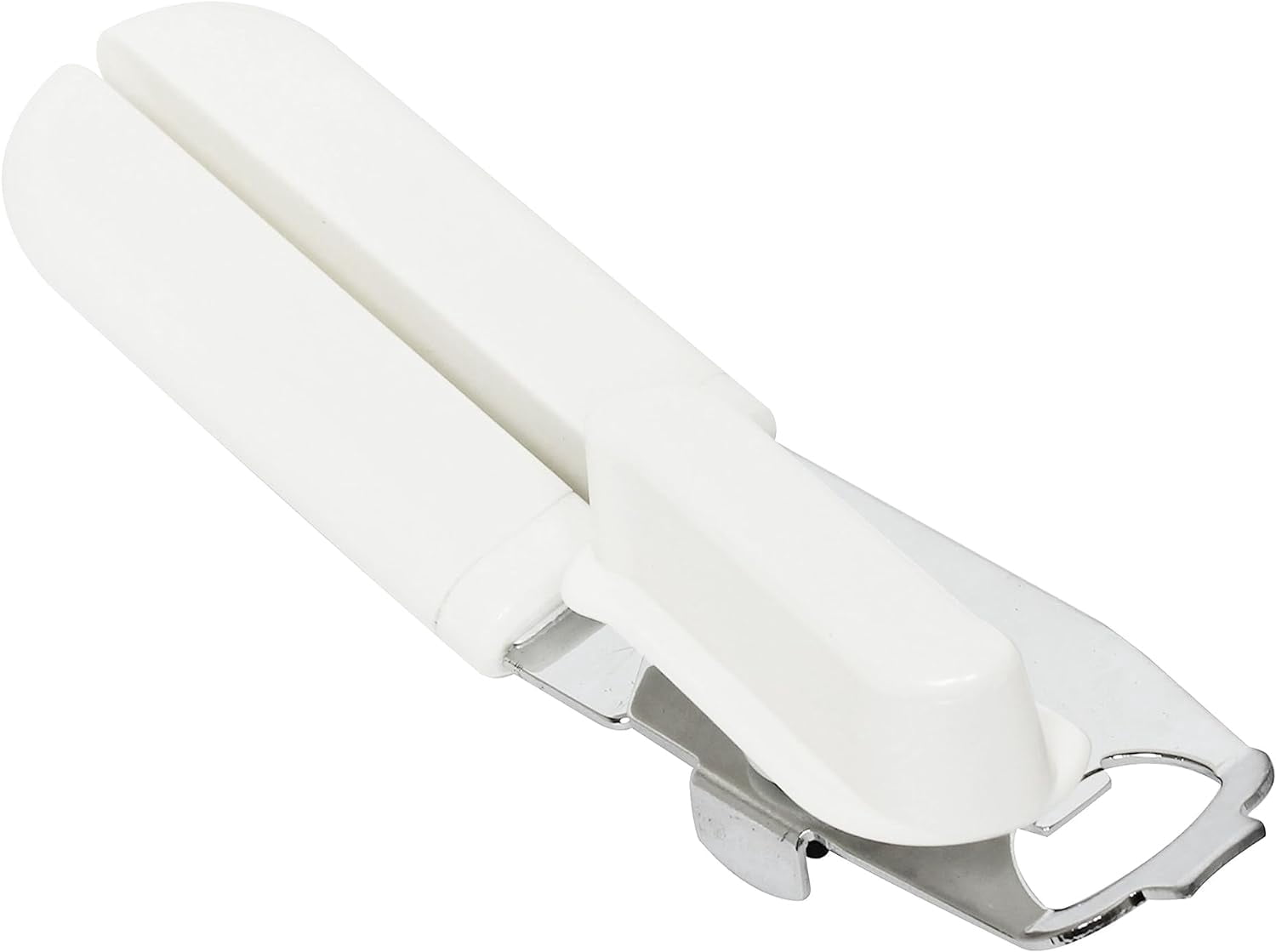 TrueCraftware- 8" x 2" x 2-1/2" Manual Can Opener Iron Plated with White Color Plastic Handle- Built-in Bottle Cap Remover Handheld Easy Turn Knob Best Large Lid Openers
