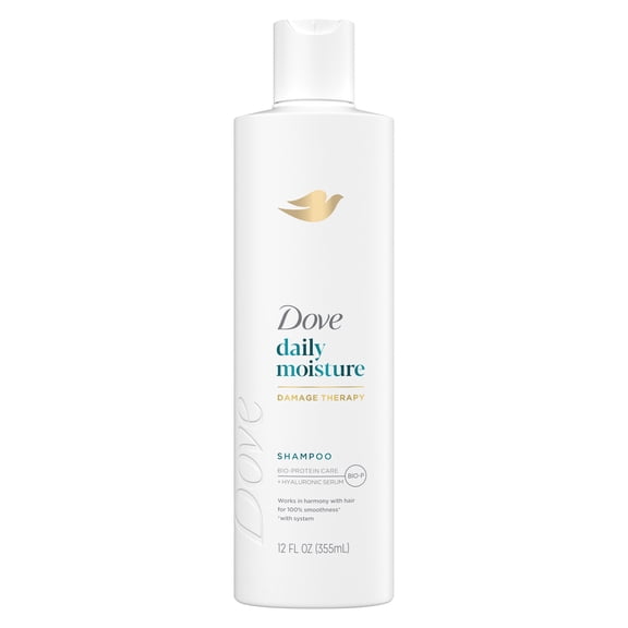Dove Damage Therapy Shampoo for Dry Hair Daily Moisture with Bio-Protein Care Technology and Hyaluronic Serum, 12 Fl Oz