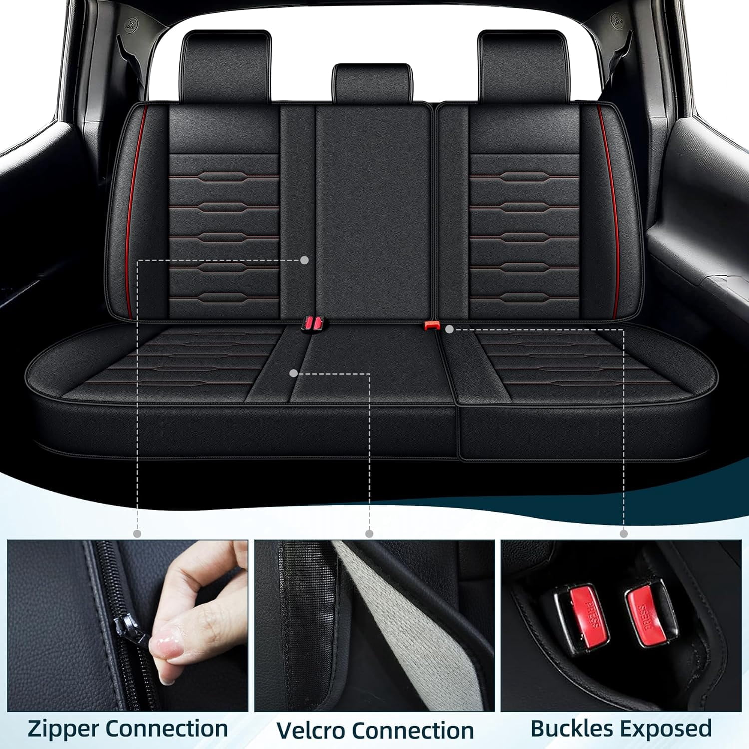 Toyota Tacoma Seat Covers Custom Fit for 2024-2025 5 Seat Full Set Fit for Truck Double Crew Cab Semi-Custom Car Seat Covers Faux Leather Automotive Seat Cushion Protectors - Red