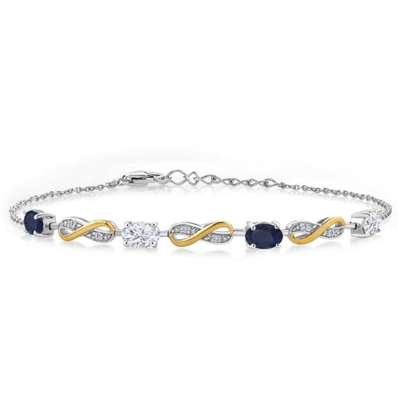 Gem Stone King 925 Silver and 10K Yellow Gold Lab Grown Diamond Infinity Bracelet for Women Mother's Mom Wife Her Sapphire Moissanite (2.16 Cttw, Fully Adjustable up to 7.5 inch)