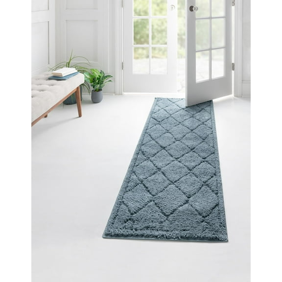 Unique Loom Trellis Shag Collection Area Rug - Diamond (2' 7" x 10' Runner Light Blue)