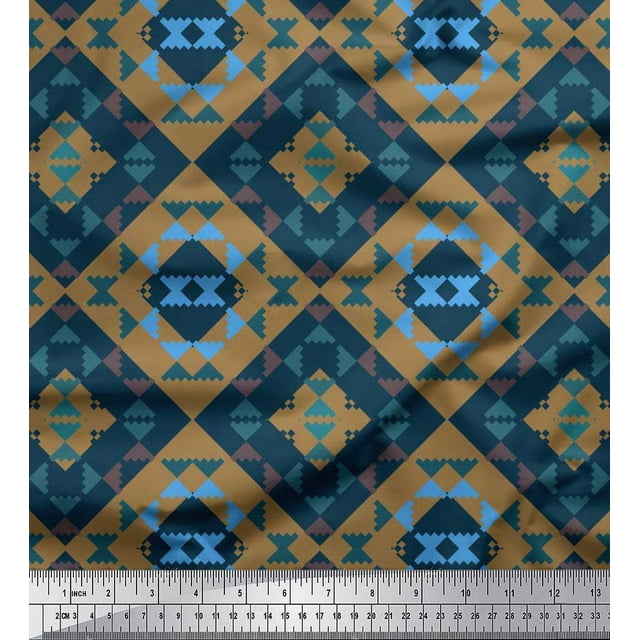Soimoi Brown Cotton Poplin Fabric Check & Geometric Print Fabric by Yard 42 Inch Wide