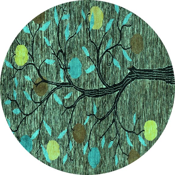 Ahgly Company Machine Washable Indoor Round Abstract Turquoise Blue Modern Area Rugs, 5' Round