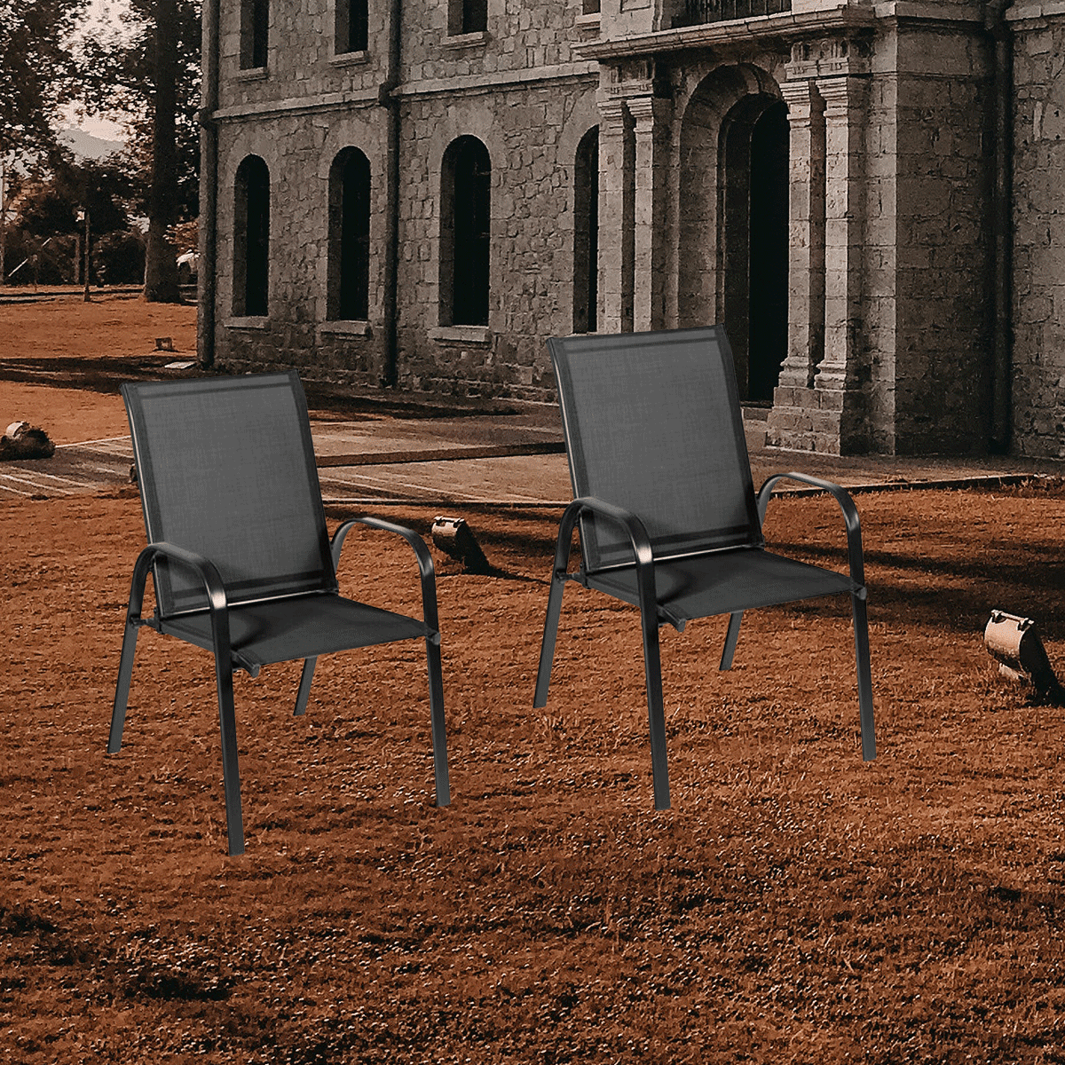 Modern Patio Chairs Armchairs Set of 2 Contemporary Restaurant Folding