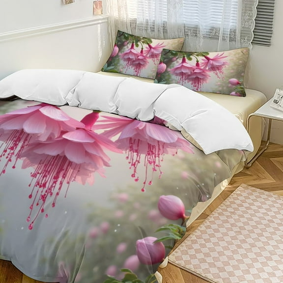 Pink Fuchsia Blossoms Bedding Set Couple Bedclothes Pillowcase Customized Home Textiles Bed Set for Bedroom Decoration