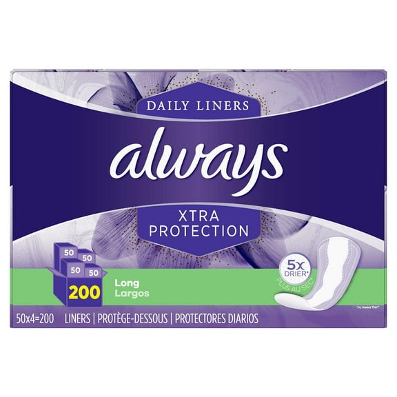 Always Anti-Bunch Xtra Protection Daily Liners, Long, Unscented (200 ct.)