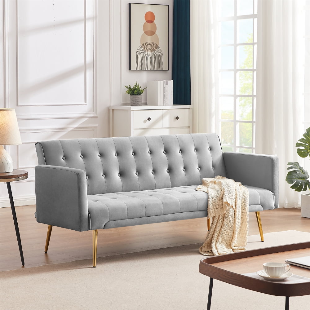Velvet Futon Sofa Bed, Convertible Sofa Bed with 3 Adjustable Backrest