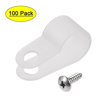 10.4mm Nylon R Type Cable Clip Wire Clamp Organizer with Screws White 100 Set