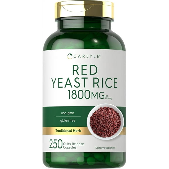 Red Yeast Rice 1800 mg | 250 Capsules | Non-GMO, Gluten Free Supplement | by Carlyle