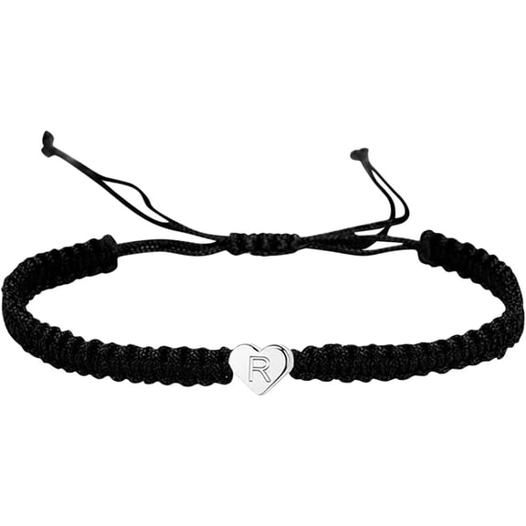 Plated Initial Heart String Bracelets for Women Men Teen Girls Boys Handmade Rope Braided Bracelet Minimalist Jewelry Matching Couple Bracelets-R,One Size