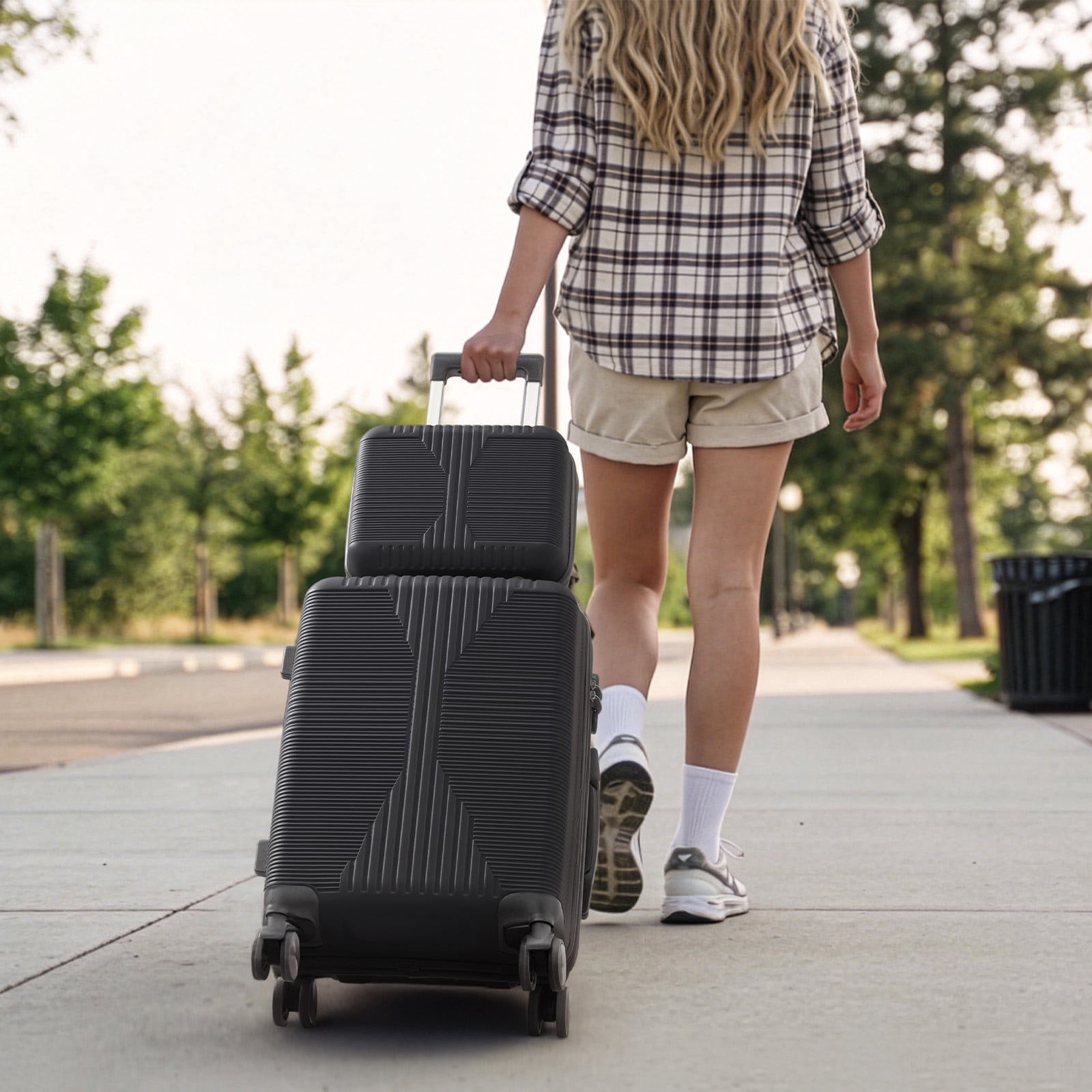 Ktaxon Luggage Set 2 Piece Carry-on, PP Hard Shell Suitcase 14" 20" Luggage Sets Spinner Wheels, Black