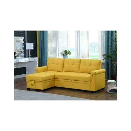 Lilola Home Lucca Reversible Sleeper Sectional Sofa-Color:Yellow Fabric:Linen (BOX 2 of 3 ONLY)
