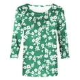 thumbnail image 4 of Summer Saving Clearance 2024! POTETI Womens Plus Tops Green Printed T-shirt Mid-length 3/4 Sleeves Blouse Round Neck Casual Tops, 4 of 4