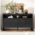 thumbnail image 2 of 60 Inch 3-Door Sideboard with Drawers Modern Solid Ash Veneer MDF Storage Cabinet Black for Living Room Dining Hallway, 2 of 7