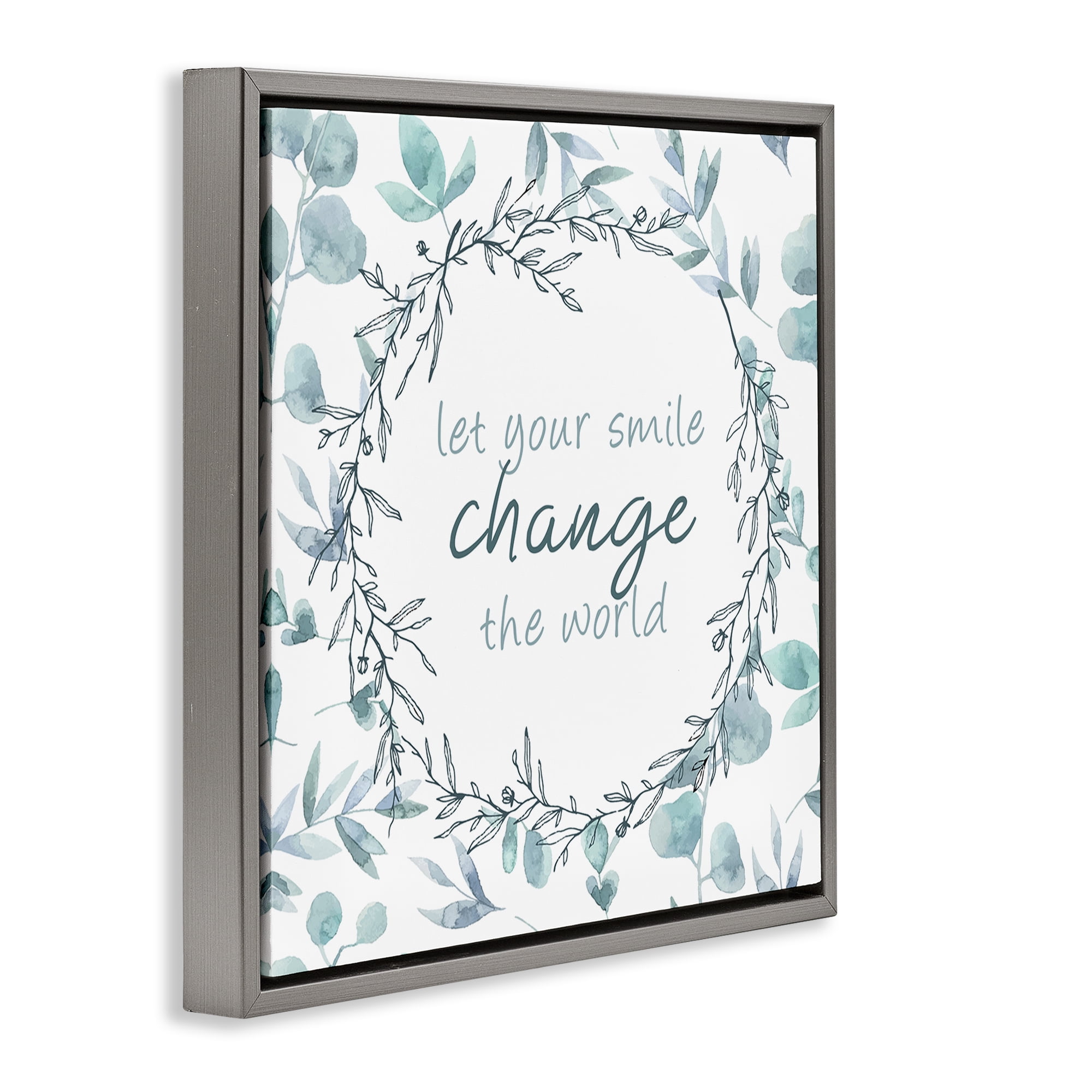 Stupell Industries Smile Change The World Gray Framed Floater Canvas Wall Art, design by Kim Allen