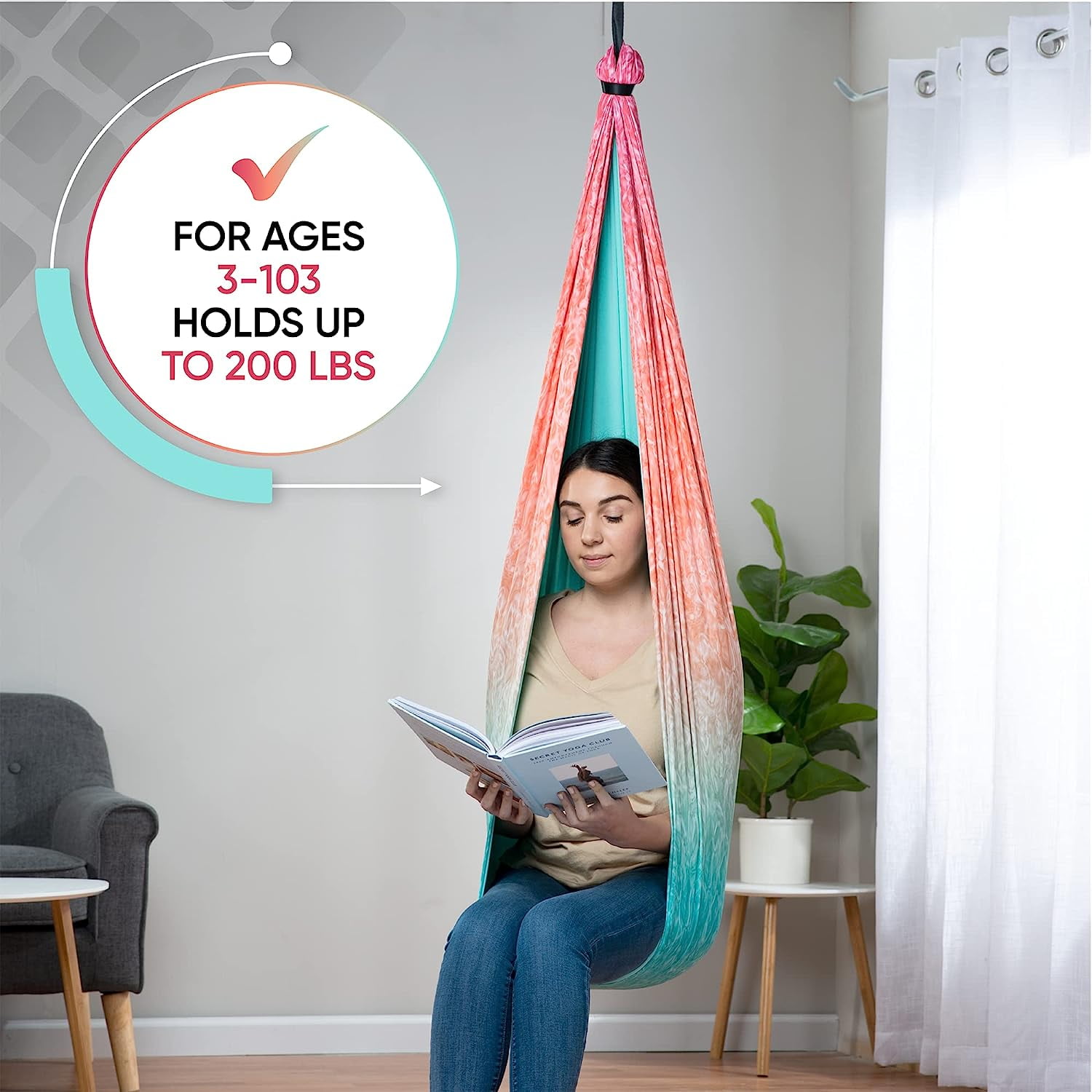 Friendly Cuddle Sensory Swing for Kids & Adults Cocoon Hammock, Fuzz Red Orange & Blue