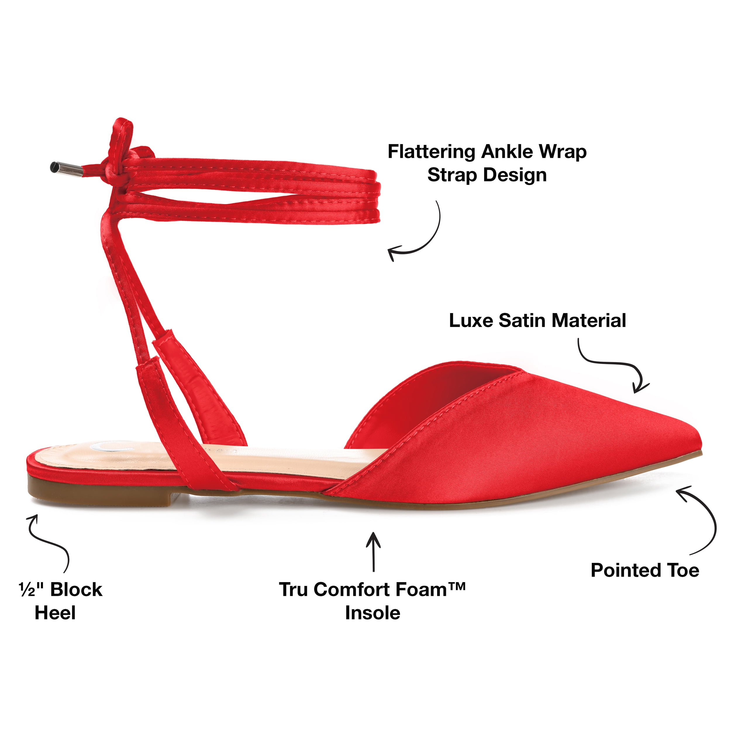 Journee Womens Theia Tie Up Pointed Toe Ballet Flats